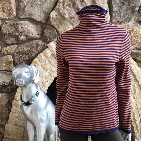 Duluth Trading Co Tops - Duluth Trading Orange Blue Striped Turtleneck Long Sleeve Shirt Women's Size S